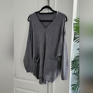 Cashmere Blend Gray V-Neck Women's Sweater